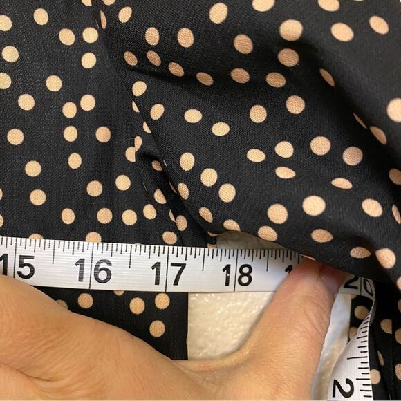 Black tan Polka Dot Blazer open Cardigan jacket suit 3/4 ruched sleeve -M - Picture 6 of 11
